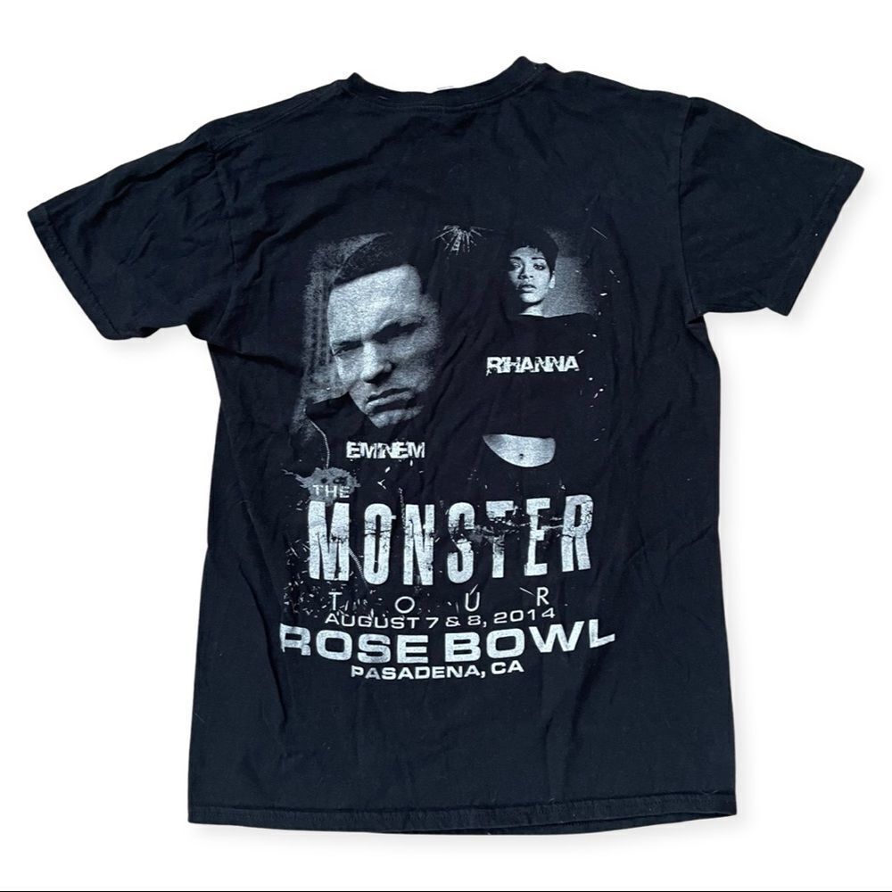 2014 Eminem Rihanna Monster Tour Rose Bowl California Graphic T-Shirt Black S - Picture 5 of 5